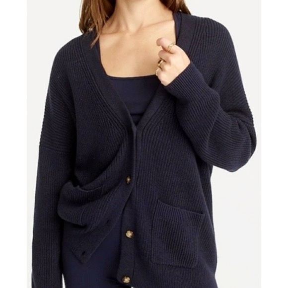 J.CREW | V-Neck Cardigan Knit Sweater Cotton Cashmere Blend in Navy | Sz S - Picture 2 of 11